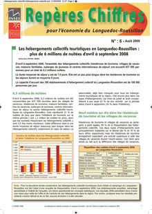 Les hébergements collectifs touristiques en Languedoc-Roussillon :Plus de 6 millions de nuitées d avril à septembre 2008