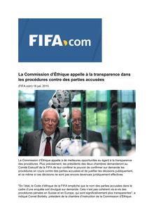 Fifa : la Commission d’Éthique appelle à la transparence dans les procédures contre des parties accusées