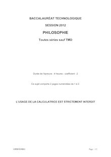 Sujet du bac serie Hotellerie 2012: Philosophie-métropole