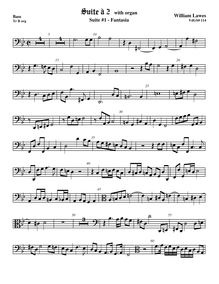 Partition viole de basse, clef en basse et en alto,  No.1 pour 2 violes de gambe et orgue