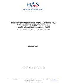Épuration extracorporelle du gaz carbonique [CO2], par 24 heures - Rapport ECMO