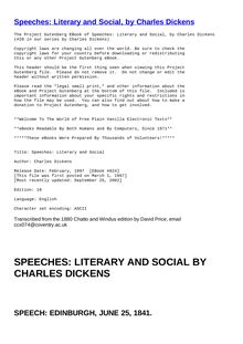 Speeches: Literary and Social