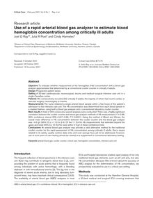 Use of a rapid arterial blood gas analyzer to estimate blood hemoglobin concentration among critically ill adults