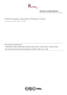 Charles Coppel, Indonesian Chinese in Crisis  ; n°1 ; vol.31, pg 204-205