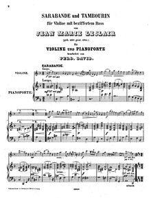 Partition de piano, Sarabande, Leclair, Jean-Marie