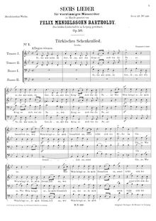 Partition complète, 6 chansons, Op.50, Mendelssohn, Felix