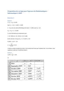 Corrige BAC GENERAL Mathematiques Informatique 2009 L