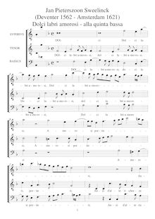 Partition Dolci labri amorosi alla quinta bassa, partition complète pour 3 voix ou enregistrements ATB, Rimes francaises et italiennes