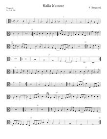 Partition ténor viole de gambe 2, alto clef, Balla d amore, Tregian, Francis (the Younger)