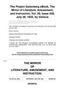 The Mirror of Literature, Amusement, and Instruction - Volume 20, No. 559, July 28, 1832