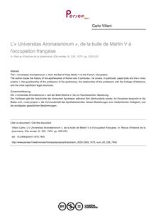 L « Universitas Aromatariorum », de la bulle de Martin V à l occupation française - article ; n°226 ; vol.63, pg 529-533