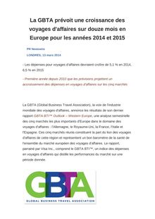 La GBTA prévoit une croissance des voyages d affaires sur douze mois en Europe pour les années 2014 et 2015