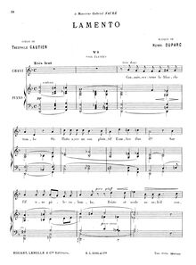 Partition complète (Original key: haut voix), Lamento par Henri Duparc