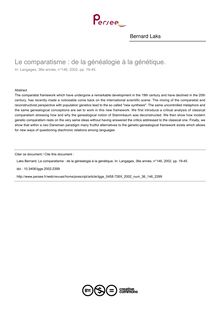 Le comparatisme : de la généalogie à la génétique. - article ; n°146 ; vol.36, pg 19-45