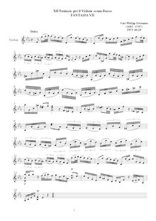 Partition Fantasia No.7, 12 fantaisies pour violon without basse, TWV 40:14-25 par Georg Philipp Telemann