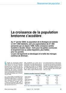 Recensement : La croissance de la population bretonne s accélère (Octant n° 101)