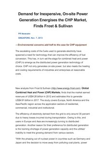 Demand for Inexpensive, On-site Power Generation Energises the CHP Market, Finds Frost & Sullivan