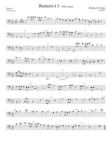 Partition basse 1 viole de gambe, basse clef, fantaisies pour 3 violes de gambe et orgue par Richard Cooke