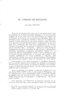 DE L&#39;ORIGINE DES MALGACHES