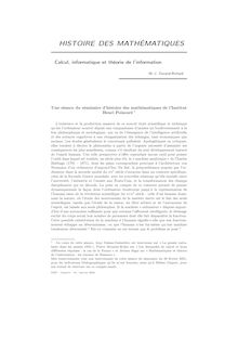 Calcul, informatique et théorie de l information - HISTOIRE DES ...