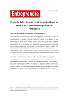 François Raby, Avocat : la stratégie juridique au service de la performance globale de l entreprise