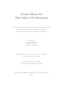 Porous silicon for thin solar cell fabrication [Elektronische Ressource] / vorgelegt von Osama Tobail