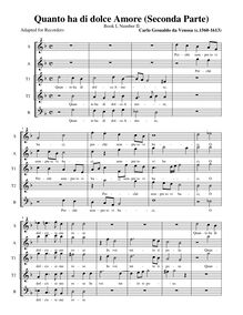 Partition , Quanto ha di dolce Amore, Seconda parteComplete Score (alto notation), madrigaux, Book 1