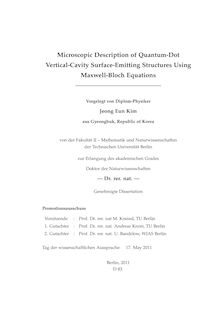 Microscopic Description of Quantum-Dot Vertical-Cavity Surface-Emitting Structures Using Maxwell-Bloch Equations [Elektronische Ressource] / Jeong Eun Kim. Betreuer: Andreas Knorr