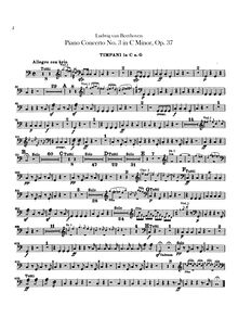 Partition timbales, Piano Concerto No.3, C Minor, Beethoven, Ludwig van
