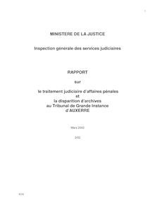 Rapport sur le traitement judiciaire d affaires pénales et la disparition d archives au Tribunal de Grande Instance d Auxerre