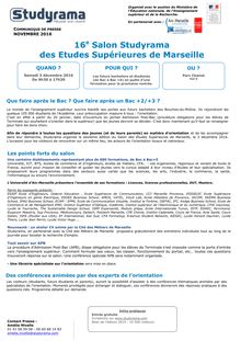 Studyrama organise le 16e Salon des Etudes Supérieures à Marseille, le 03 décembre 2016