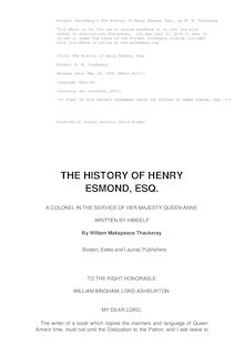 The History of Henry Esmond, Esq. - A Colonel in the Service of Her Majesty Queen Anne
