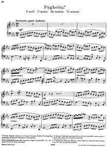Partition complète, Fughetta, C minor, Bach, Johann Sebastian