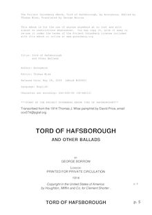 Tord of Hafsborough - and Other Ballads