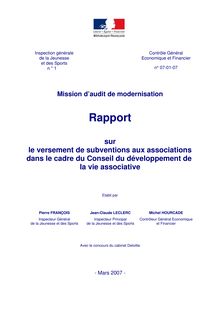 Le versement de subventions aux associations dans le cadre du Conseil du développement de la vie associative : mission d audit de modernisation