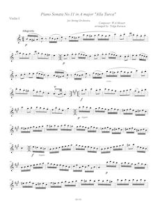 Partition violons I, Piano Sonata No.11, Alla Turca, A major, Mozart, Wolfgang Amadeus