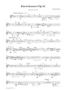 Partition clarinette 2 (B♭), Piano Concerto en A minor, Op.16, Grieg, Edvard