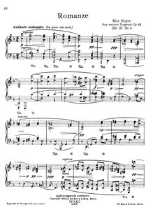 Partition bande 3: No.4 Romanze, Aus meinem Tagebuch, Op.82, Reger, Max