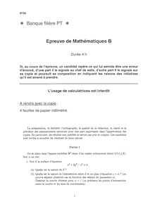 Mathématiques B 2007 Classe Prepa PT Banque Filière PT