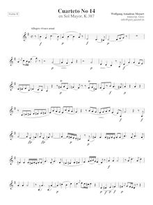 Partition violon II, corde quatuor No.14, Spring Quartet, G major