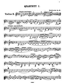 Partition violon 2, corde quatuor No.1, Op.12, E♭ Major, Mendelssohn, Felix