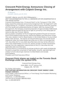Crescent Point Energy Announces Closing of Arrangement with Cutpick Energy Inc.