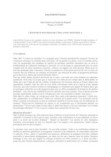 Intervention au Forum du Regard Pessac 21/3/2007 « LES ENJEUX POLITIQUES DE L EDUCATION ARTISTIQUE ».