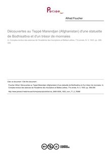 Découvertes au Teppé Marendjan (Afghanistan) d une statuette de Bodhisattva et d un trésor de monnaies - article ; n°3 ; vol.77, pg 358-359