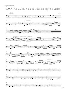 Partition basson ou grande viole, Sonata  pour 2 violons, viole de gambe da braccio et basson ou grande viole