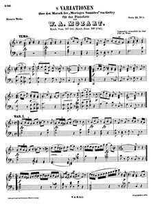 Partition complète, 8 Variations on Dieu d amour, Variationen über das Chorstück Dieu d amour par Wolfgang Amadeus Mozart