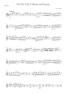 Partition hautbois 1, 15 Short Trios, 15 Petits Trios pour 2 Violons et Violoncelle par Johann Baptist Vanhal