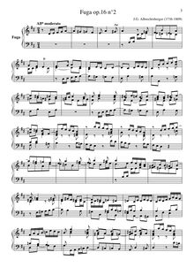 Partition No.2 en D, 6 Fugues, op.16, Albrechtsberger, Johann Georg