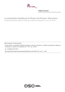 La composition facétieuse du Moyen de Parvenir. Discussion - article ; n°1 ; vol.7, pg 140-146