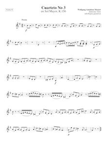 Partition violon II, corde quatuor No.3, Divertimento, G major, Mozart, Wolfgang Amadeus